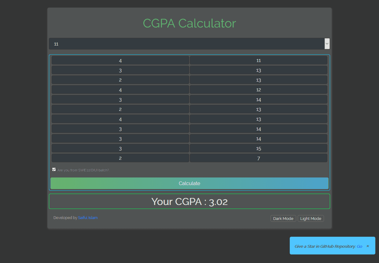 CGPA Calculator